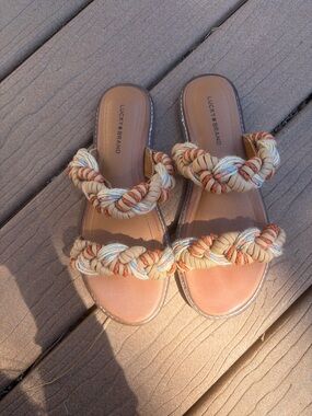 Lucky Brand Kabrina Tan Chunky Braided Rope Slide Sandals Size 8